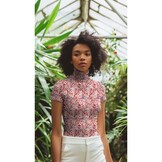 Rib Jersey Bloemen Perzik – Zacht, Stretchy & Super Cute