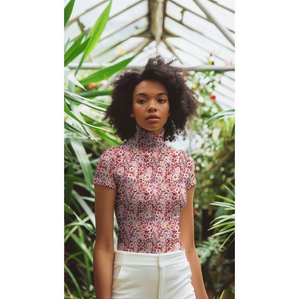 Rib Jersey Bloemen Perzik – Zacht, Stretchy & Super Cute