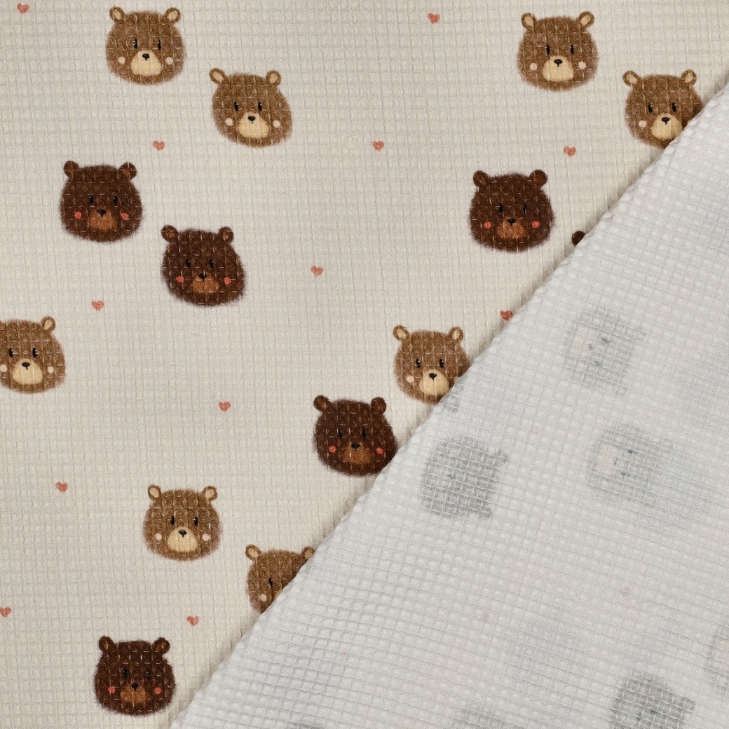 Katoenen Wafel Stof Beren Ecru – Zacht & Lief voor Babyprojecten