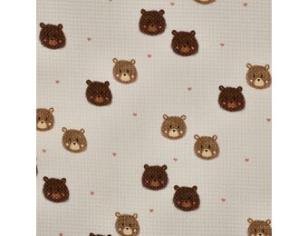 Katoenen Wafel Stof – Beren Ecru