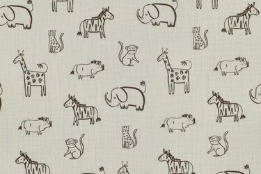 Hydrofiel Katoen Stof Safari Dieren - Naturel