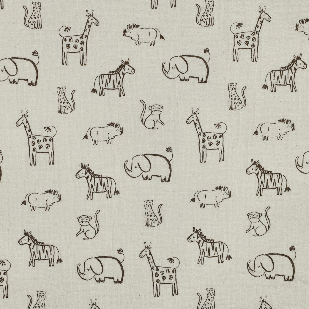 Hydrofiel Stof Safari Dieren Naturel – Zacht, Ademend & Oeko-Tex