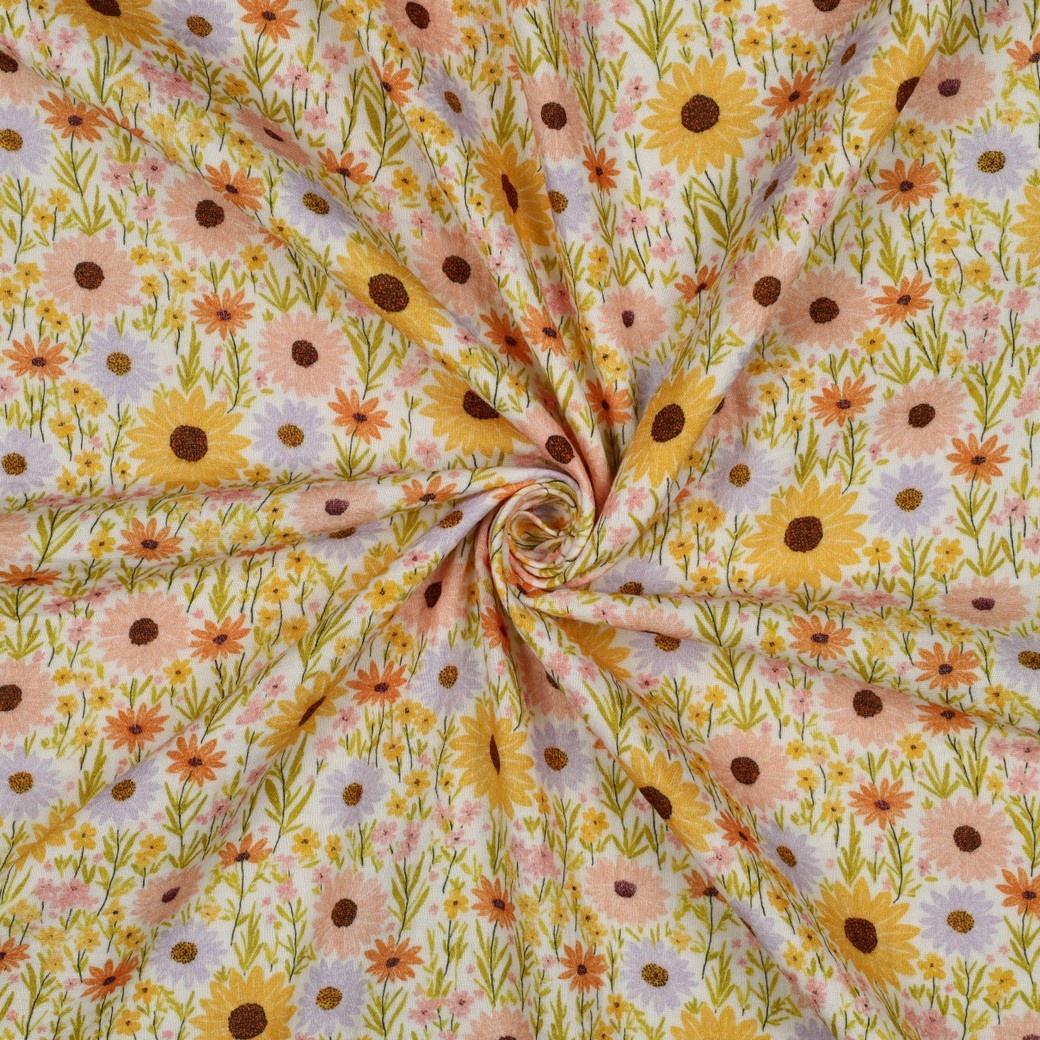 Hydrofiel Stof Bloemen Geel – Zacht, Ademend & Oeko-Tex