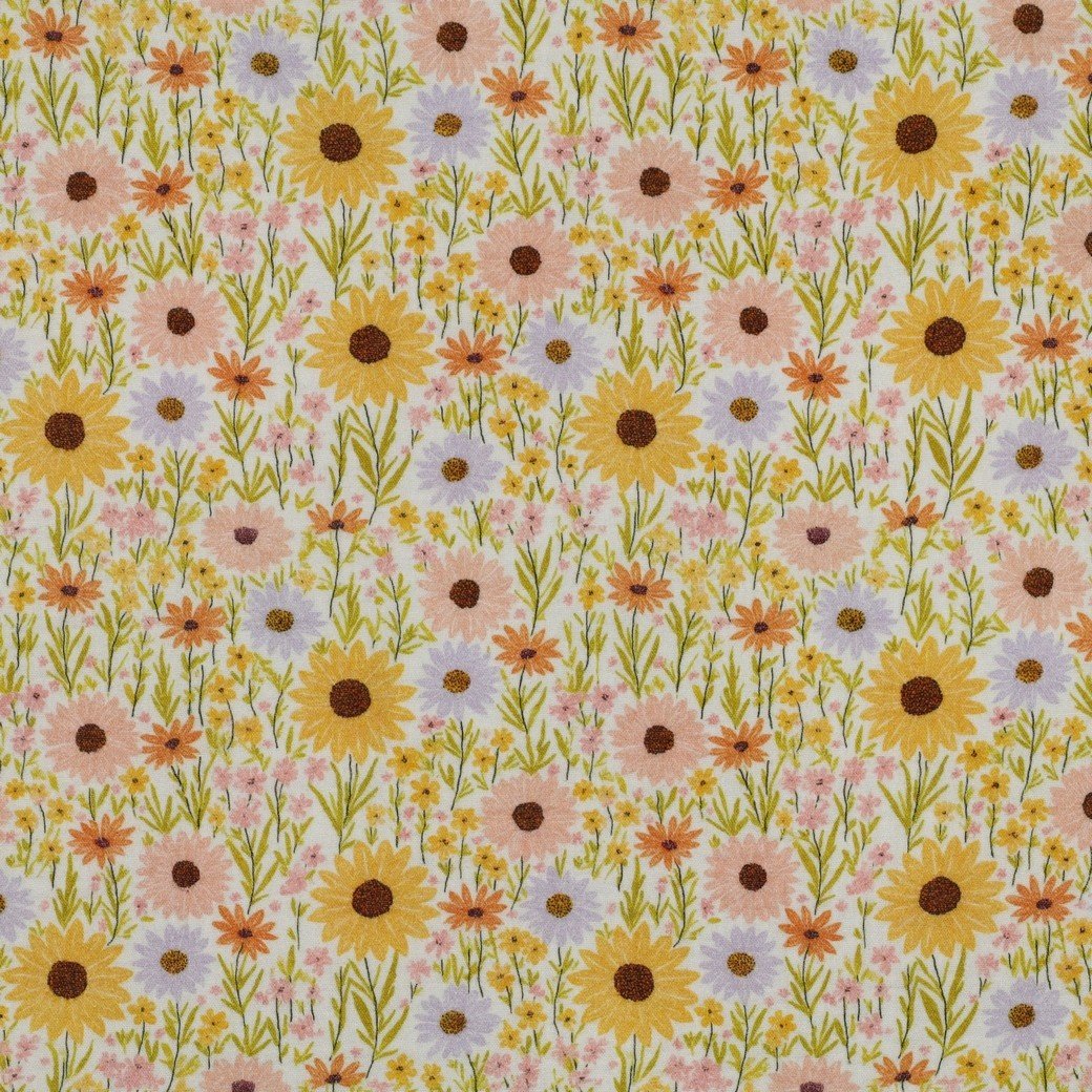 Hydrofiel Stof Bloemen Geel – Zacht, Ademend & Oeko-Tex