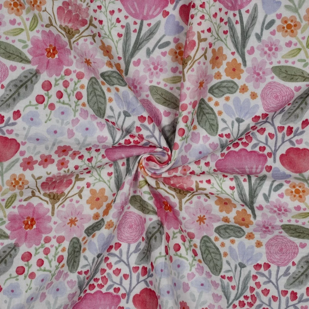 Hydrofiel Stof Bloemen Roze – Zacht, Ademend & Oeko-Tex