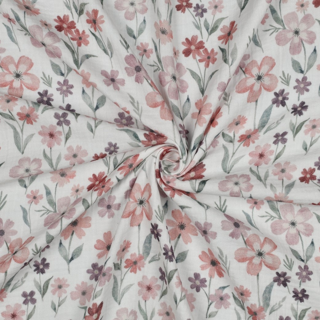 Hydrofiel Stof Bloemen Oud Roze – Zacht, Ademend & Oeko-Tex