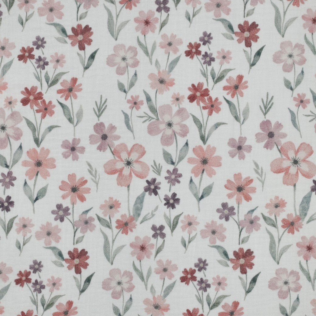 Hydrofiel Stof Bloemen Oud Roze – Zacht, Ademend & Oeko-Tex