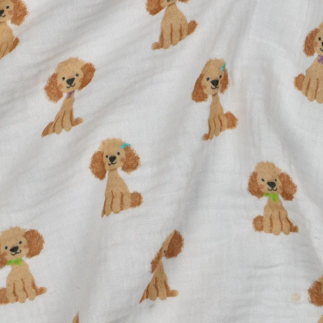 Hydrofiel Stof Schattige Hondjes Wit – Zacht, Ademend & Oeko-Tex