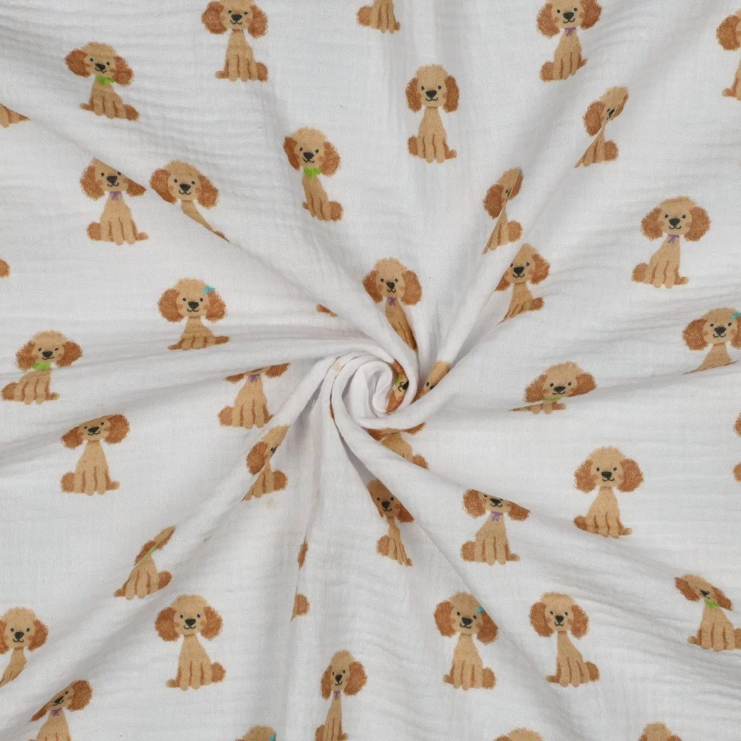 Hydrofiel Stof Schattige Hondjes Wit – Zacht, Ademend & Oeko-Tex
