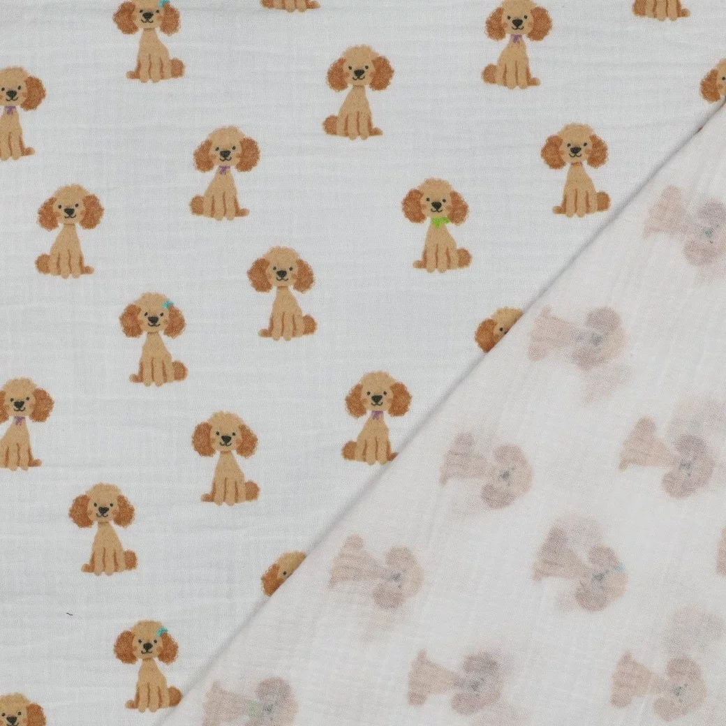 Hydrofiel Stof Schattige Hondjes Wit – Zacht, Ademend & Oeko-Tex