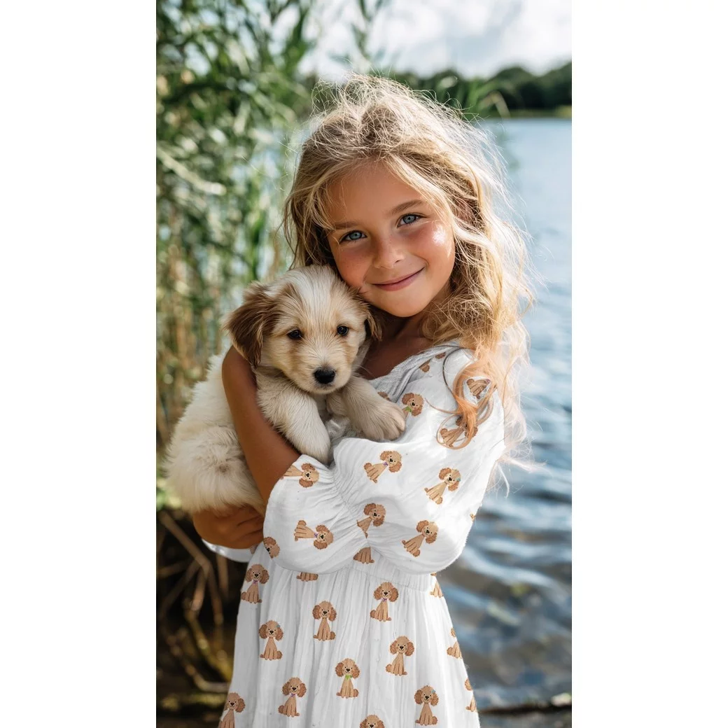 Hydrofiel Stof Schattige Hondjes Wit – Zacht, Ademend & Oeko-Tex