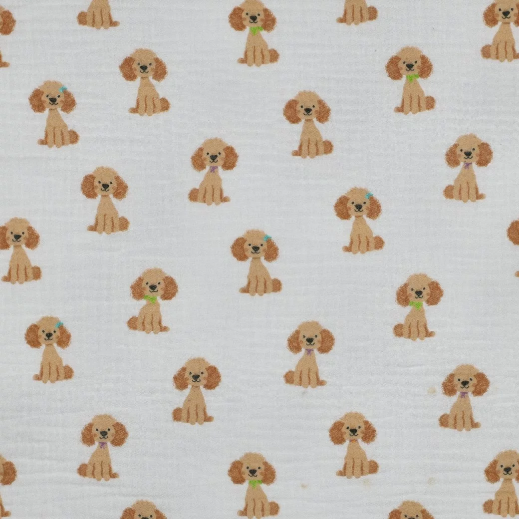 Hydrofiel Stof Schattige Hondjes Wit – Zacht, Ademend & Oeko-Tex