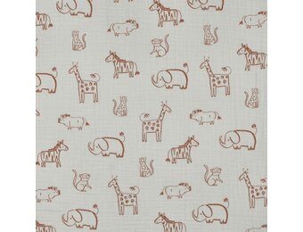 Hydrofiel Katoen Stof Safari Dieren - Ecru