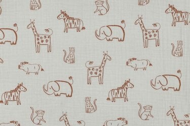 Hydrofiel Katoen Stof Safari Dieren - Ecru