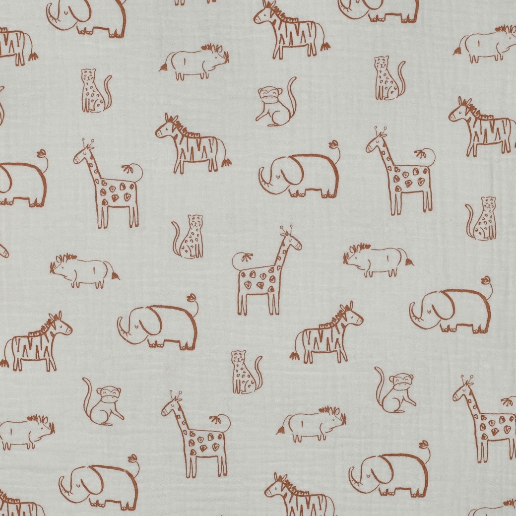 Hydrofiel Stof Safari Dieren Ecru – Zacht, Ademend & Oeko-Tex