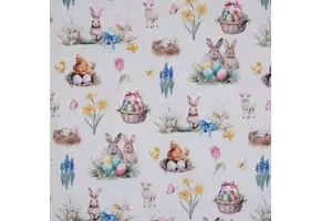 Katoen Half Panama – Vrolijke Paastuin – Wit