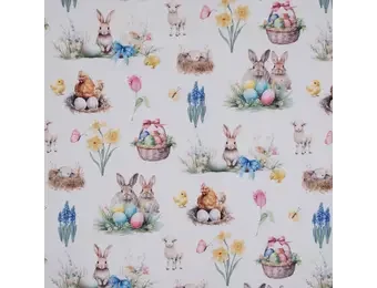 Katoen Half Panama – Vrolijke Paastuin – Wit