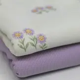 Rib Jersey Stof Pastel Lila Zonnebloemen — Zacht & Zomers