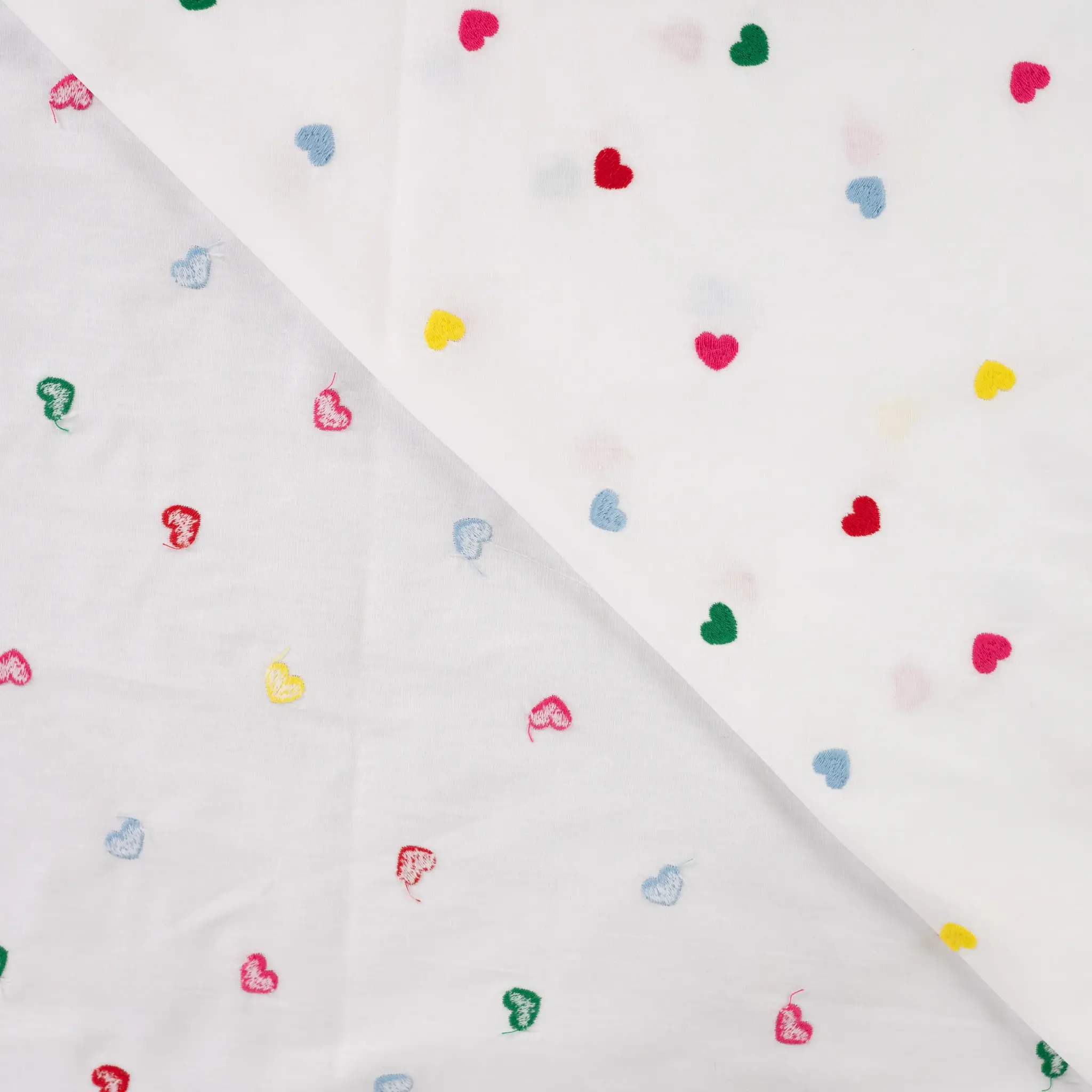 Katoen Voile Multicolor Hartjes – Licht, Luchtig & Romantisch