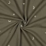Hydrofiel Stof Mosgroen Embroidery Maan & Sterren – Double Gauze