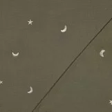 Hydrofiel Stof Mosgroen Embroidery Maan & Sterren – Double Gauze