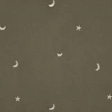 Hydrofiel Stof Mosgroen Embroidery Maan & Sterren – Double Gauze