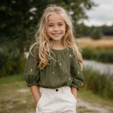 Hydrofiel Stof Mosgroen Embroidery Maan & Sterren – Double Gauze