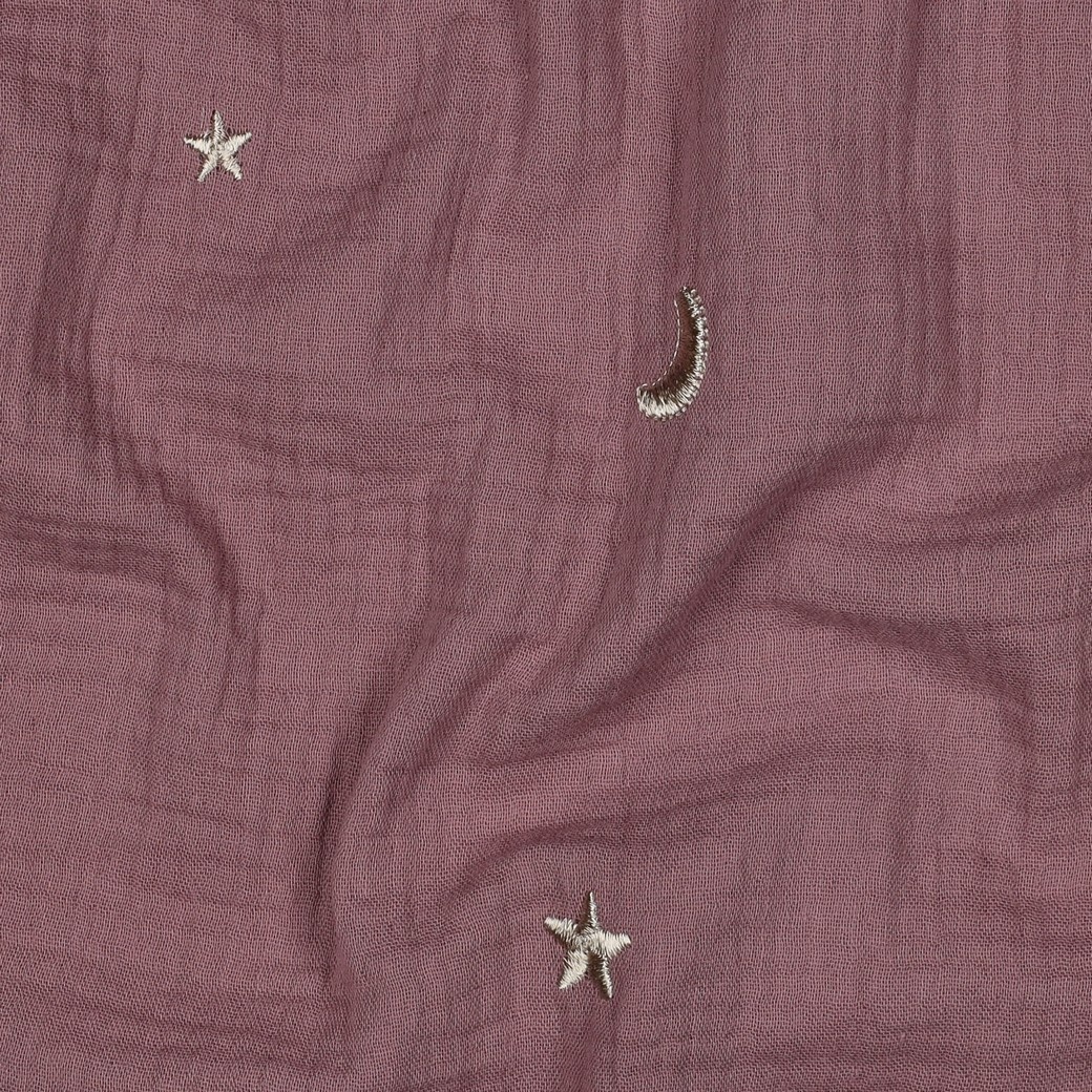 Hydrofiel Stof Oud Lila Embroidery Maan & Sterren – Double Gauze