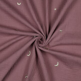 Hydrofiel Stof Oud Lila Embroidery Maan & Sterren – Double Gauze