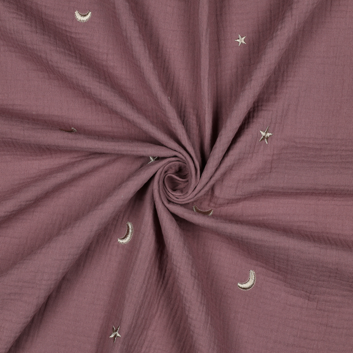Hydrofiel Stof Oud Lila Embroidery Maan & Sterren – Double Gauze