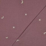 Hydrofiel Stof Oud Lila Embroidery Maan & Sterren – Double Gauze