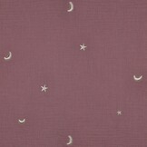 Hydrofiel Stof Oud Lila Embroidery Maan & Sterren – Double Gauze