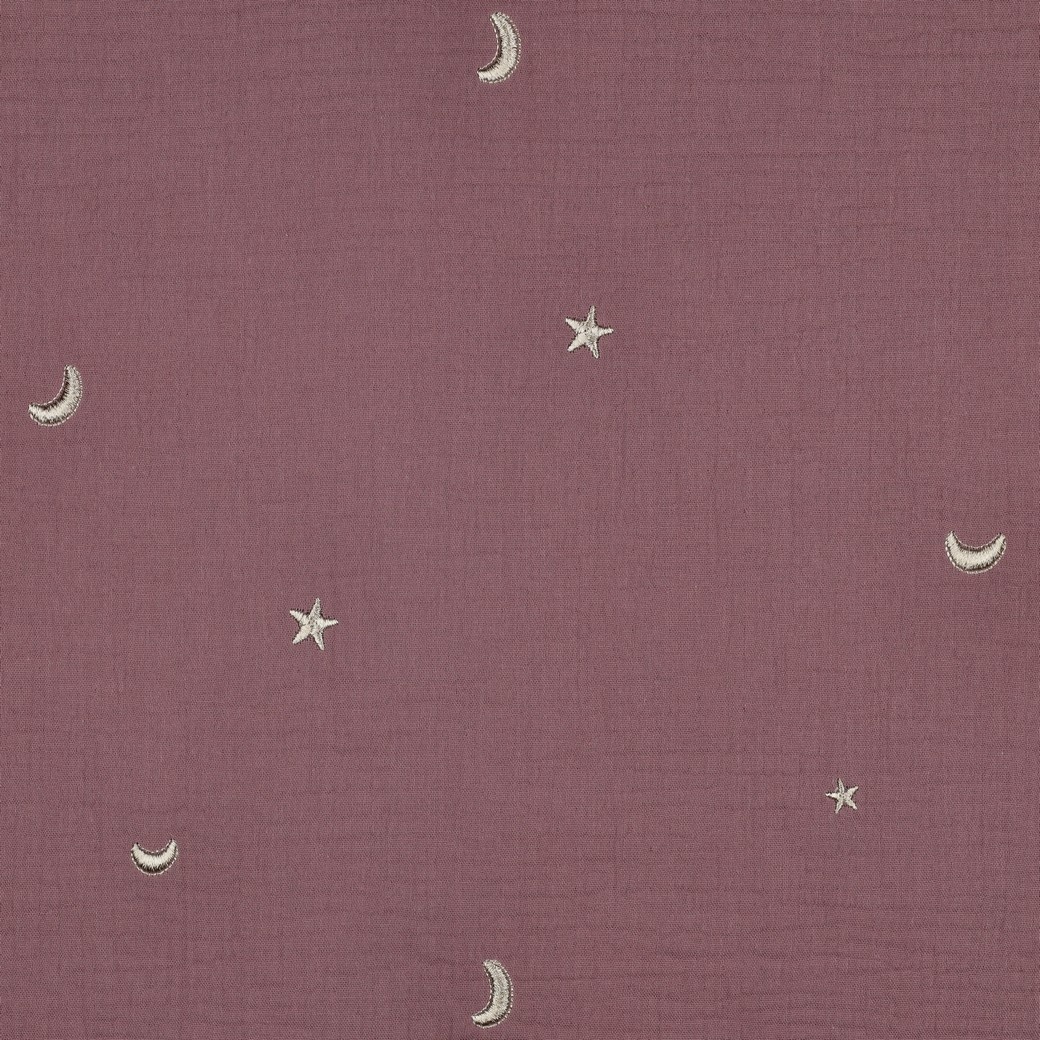Hydrofiel Stof Oud Lila Embroidery Maan & Sterren – Double Gauze