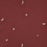 Hydrofiel Stof Dusty Rood Embroidery Maan & Sterren – Double Gauze