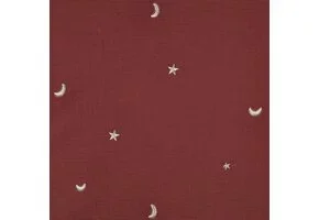Hydrofiel Stof Embroidery Maan en Sterren – Dusty Rood