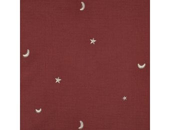 Hydrofiel Stof Embroidery Maan en Sterren – Dusty Rood