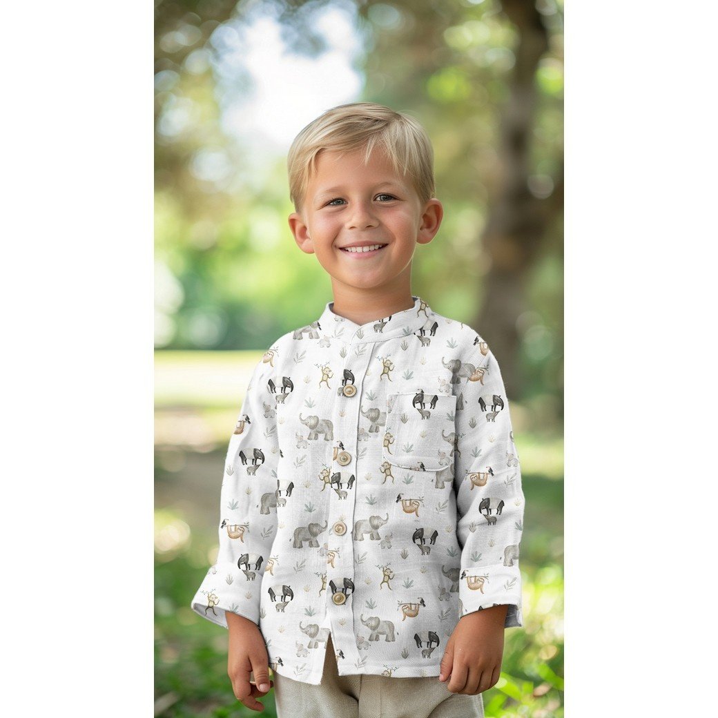 Katoen Poplin Safari Dieren Off-White – Zacht & Ademend