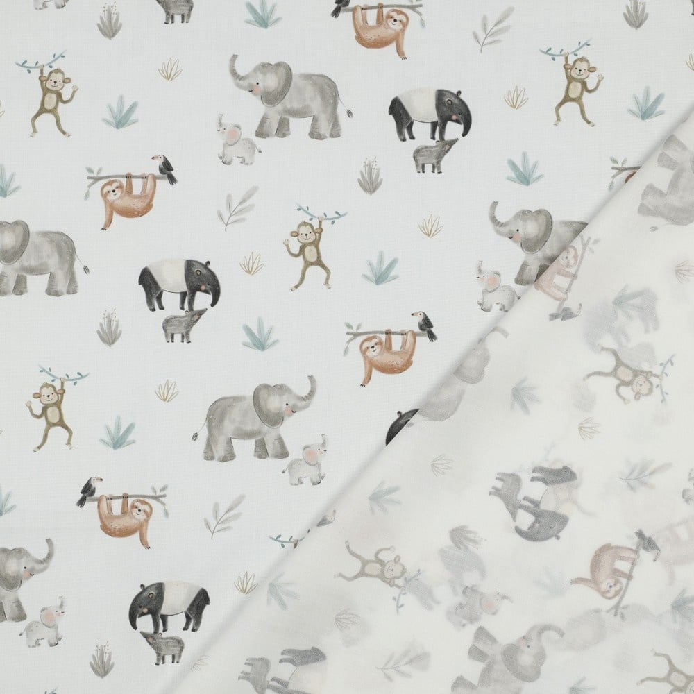 Katoen Poplin Safari Dieren Off-White – Zacht & Ademend