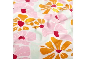 Jersey Katoen Stof – Zonnige Bloemen Ecru