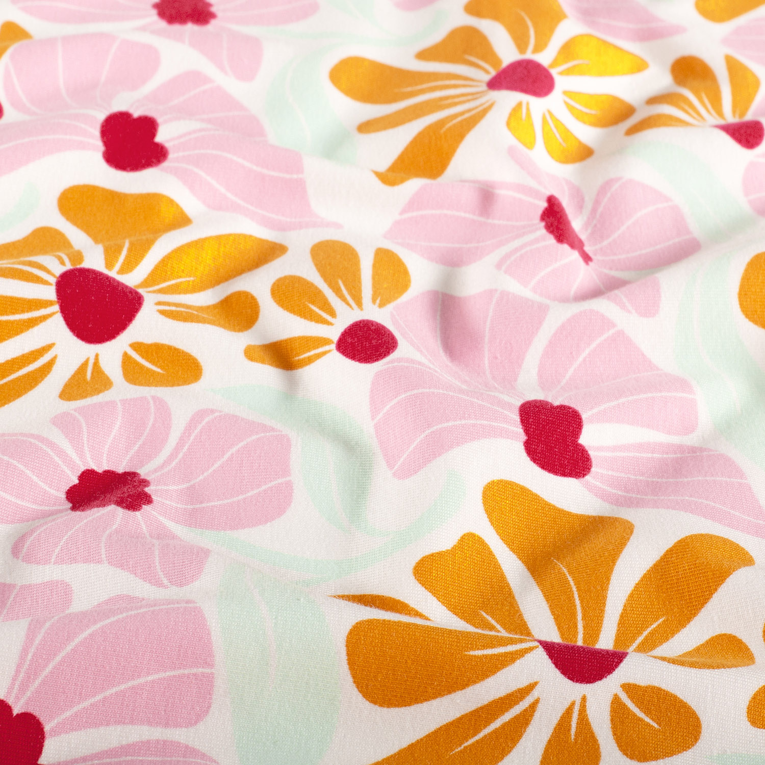 Jersey Katoen Bloemen Ecru – Zacht & Vrolijk voor Kids