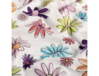 Jersey Katoen Stof – Bloemen Dots Ecru