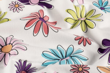 Jersey Katoen Stof – Bloemen Dots Ecru