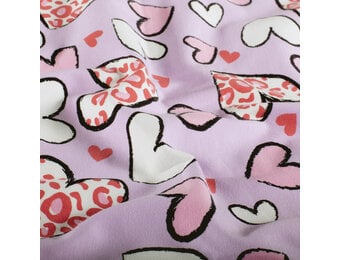 Jersey Katoen Stof – Hartjes Panter Licht Lila