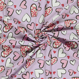 Jersey Katoen Hartjes Lila – Zacht, Rekbaar & Lief