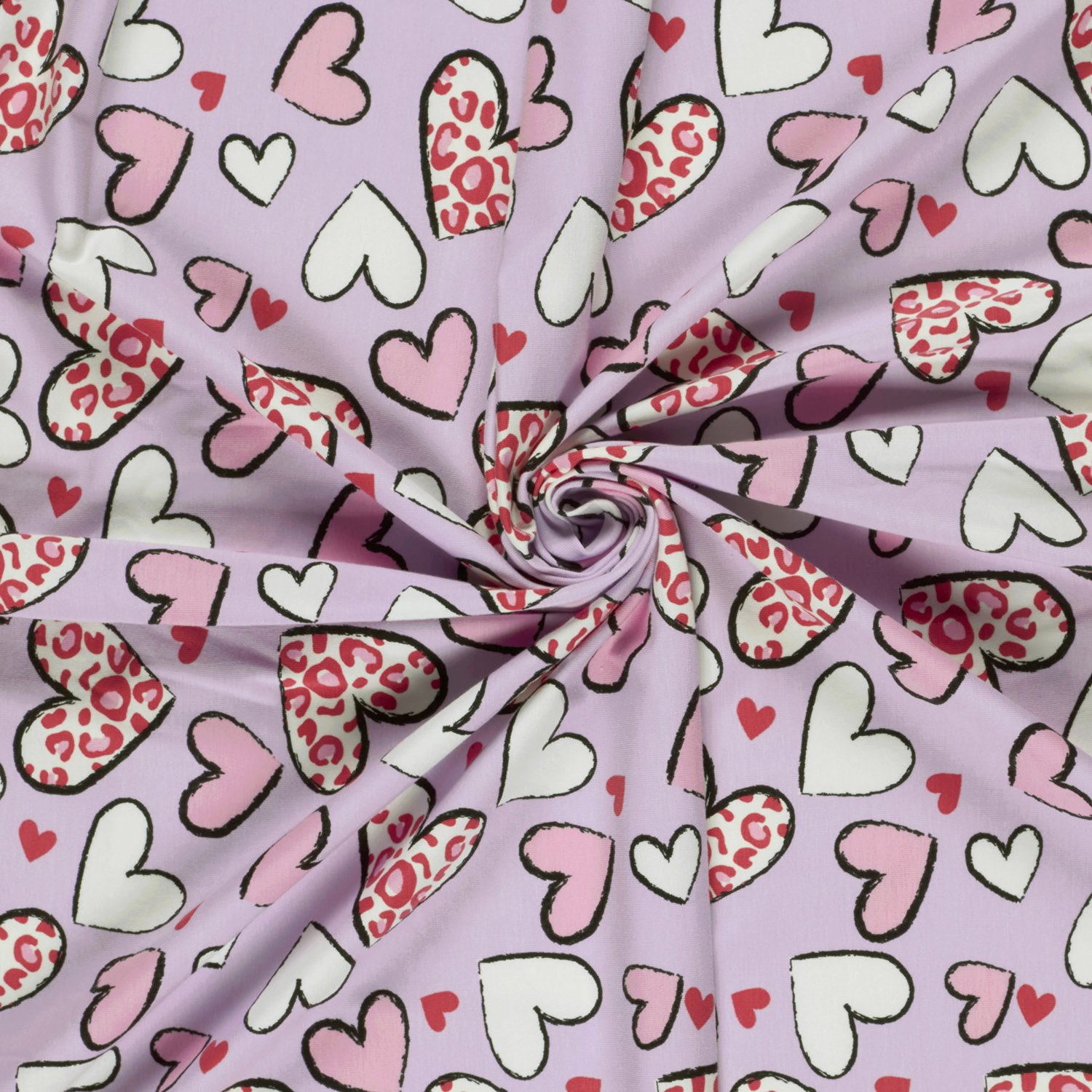 Jersey Katoen Hartjes Lila – Zacht, Rekbaar & Lief