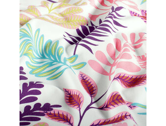 Jersey Katoen Stof – Kleurrijke Bladeren Ecru