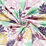 Jersey Katoen Kleurrijke Bladeren Ecru – Zacht & Vrolijk voor Kids