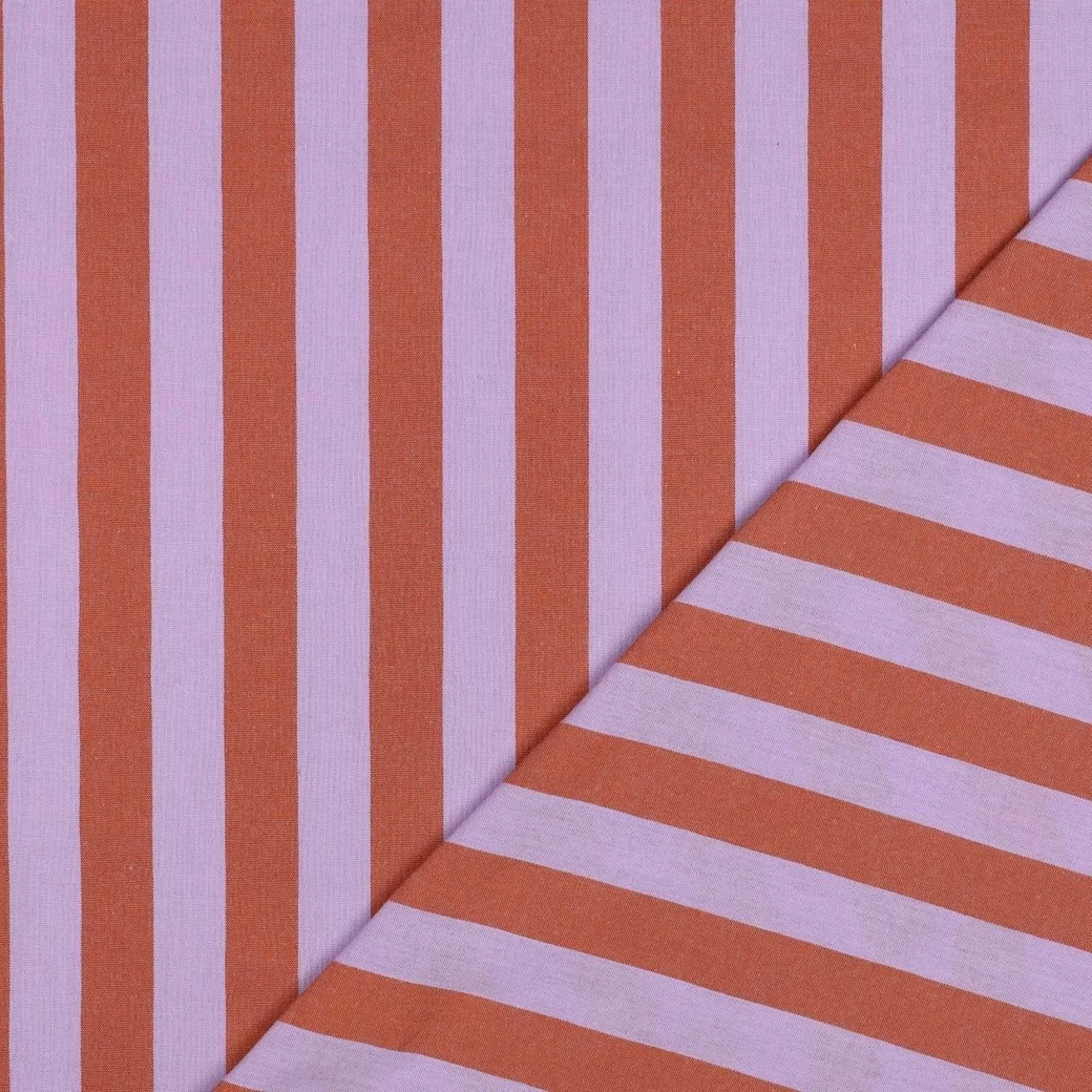 Katoen Strepen Stof Lavendel/Oranje – Garengeverfd