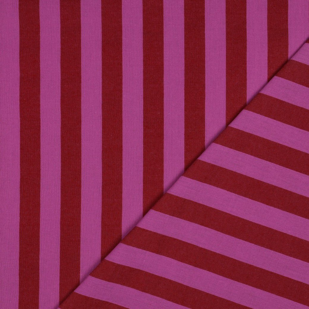 Katoen Strepen Stof Rood/Fuchsia – Garengeverfd