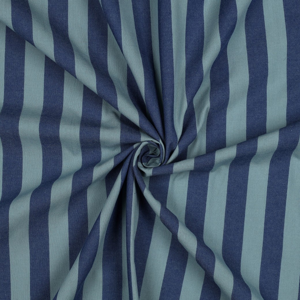 Katoen Strepen Stof Blauw/Groen – Garengeverfd